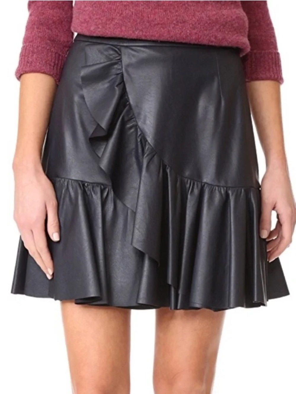 Rebecca Taylor Vegan Leather Ruffle Skirt Dark Navy Size 6.
